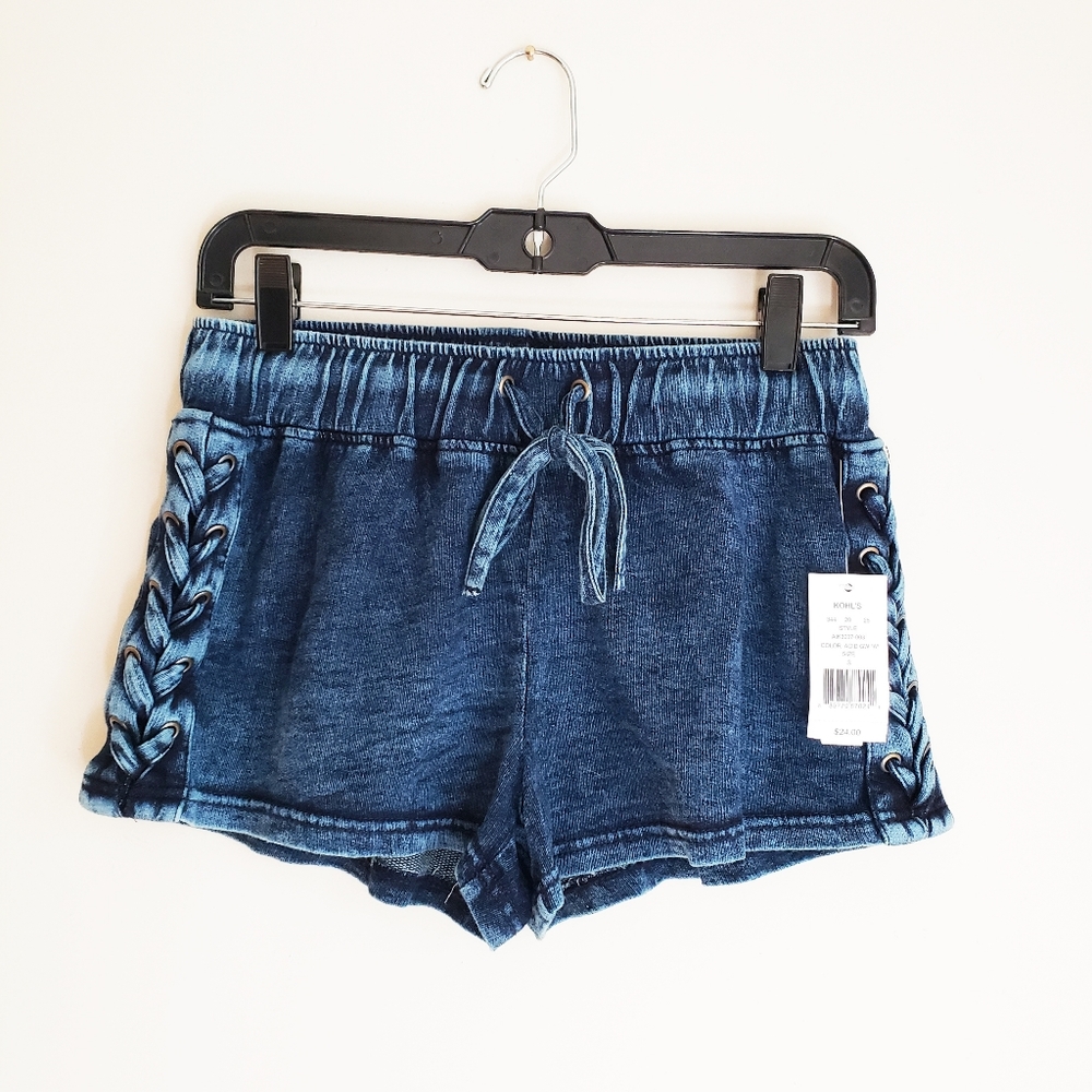 Vanilla Star Acid Wash Terry Shorts Lace-up Sides